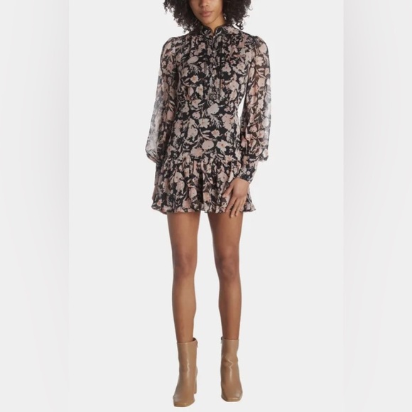 Bardot Black and Pink Floral Long Sleeve Dress - Picture 4 of 6